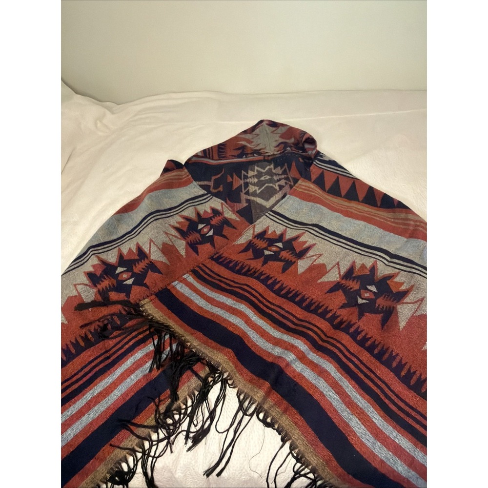 Southwestern Lightweight Hooded Poncho Scarf One Size